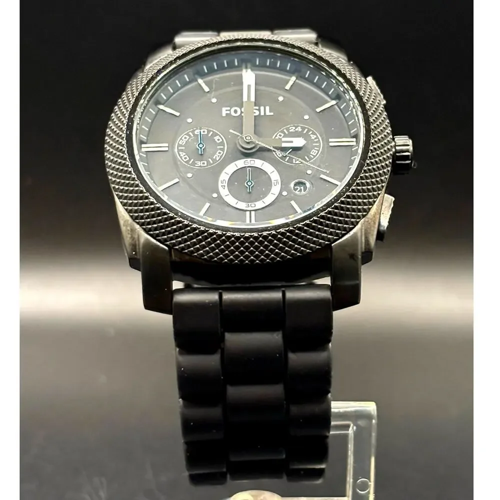 Fossil FS4487 Machine Chronograph Men’s Gunmetal Black Silicone Strap Watch